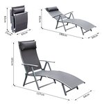 Outsunny transat chaise longue bain de soleil pliable dossier inclinable multi-positions têtière fournie 137L x 64l x 101H cm métal époxy textilène gris