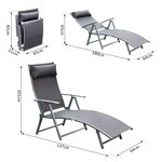 Outsunny transat chaise longue bain de soleil pliable dossier inclinable multi-positions têtière fournie 137L x 64l x 101H cm métal époxy textilène gris