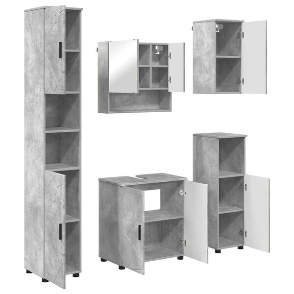 vidaXL Ensemble de mobilier de salle de bain 5 Pièces Gris béton