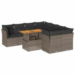 vidaXL Salon de jardin 9 Pièces avec coussins gris résine tressée
