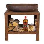 Esschert Design Bol à feu avec rangement en bois 62 cm Rouille