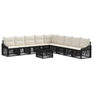 vidaXL Ensemble de canapé de jardin 10 pc Noir polyrotin