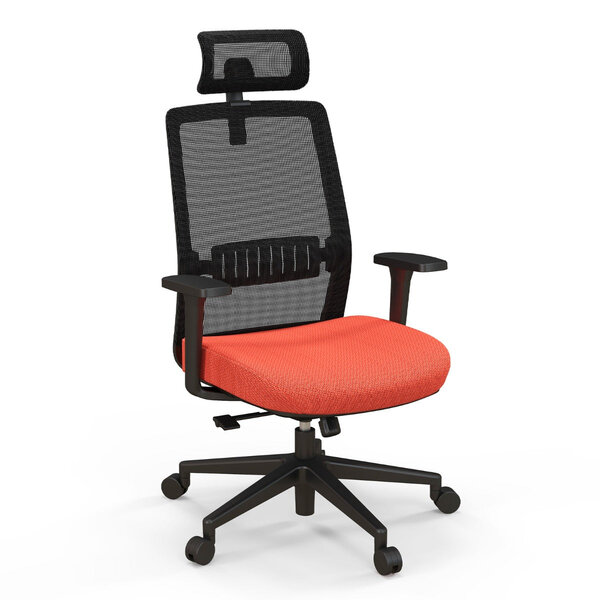 Chaise de bureau ergonomique réglable en hauteur dossier respirant soutien lombaire appui-tête 3D confortable pour bureau étude salle de conférence noir orange 20_0004840