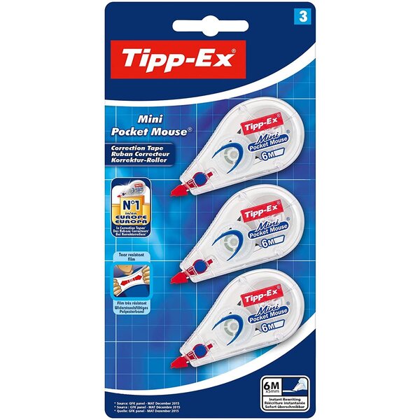 Blister de 3 Mini Pocket Mouse Rubans Correcteurs - 6 m TIPP-EX