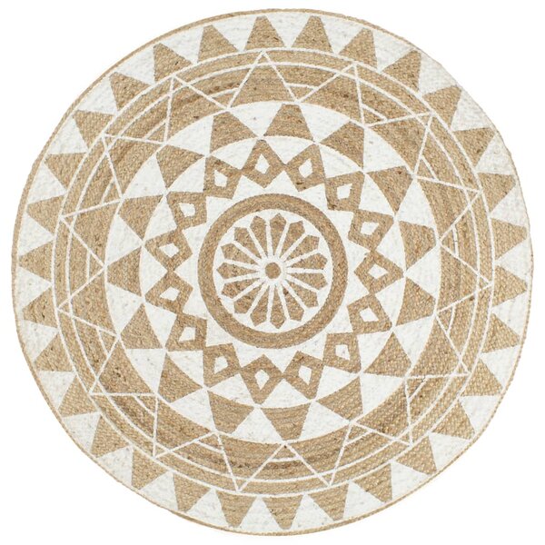 vidaXL Tapis fait à la main Jute avec imprimé blanc 90 cm