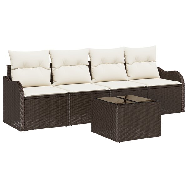 vidaXL Set de canapés de jardin 5 pièces avec coussins marron en rattan synthétique.
