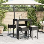 vidaXL Ensemble de bar de jardin 5 Pièces avec coussins noir poly rotin