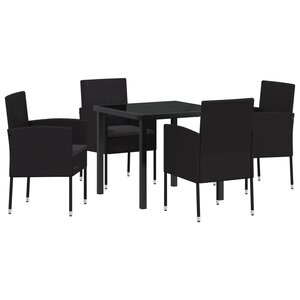 vidaXL Ensemble de repas de jardin 5 pièces avec coussins en rattan poly noir