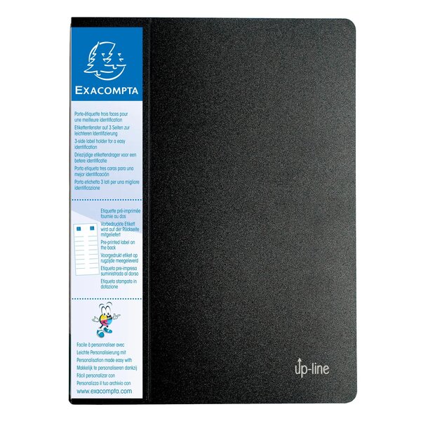 Protège-documents En Polypropylène Rigide Avec Porte Étiquette 3 Faces Up Line Opaque 80 Vues - A4 - Noir - X 12 - Exacompta