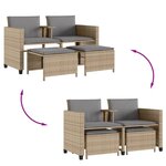 vidaXL Canapé de jardin 2 places avec table et tabourets beige rotin