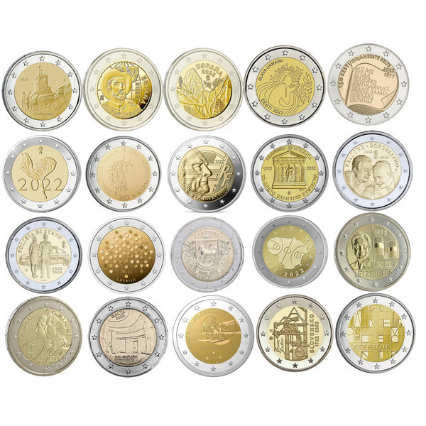 Série compléte 2022 - 20 piéces 2 euro commémoratives