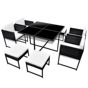 vidaXL Ensemble à manger d'extérieur 9Pièces coussins Résine tressée Noir