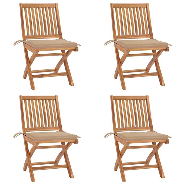 vidaXL Chaises pliables de jardin avec coussins lot de 4 Teck solide