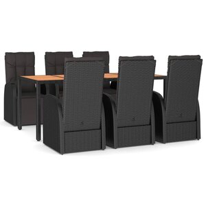 vidaXL Ensemble à manger de jardin 7 Pièces Noir Poly rotin et acacia