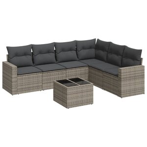 vidaXL Salon de jardin avec coussins 7 Pièces gris résine tressée
