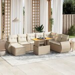 vidaXL Salon de jardin avec coussins 9 Pièces beige résine tressée