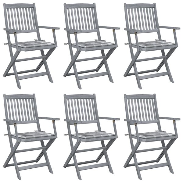 vidaXL Chaises pliables d'extérieur lot de 6 et coussins Bois d'acacia