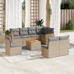 vidaXL Salon de jardin avec coussins 9Pièces mélange beige résine tressée
