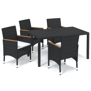vidaXL Ensemble à dîner de jardin avec coussins 5 Pièces poly rotin noir