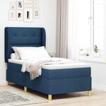 vidaXL Lit à ressorts avec matelas gris foncé 90x190 cm Bleu tissu