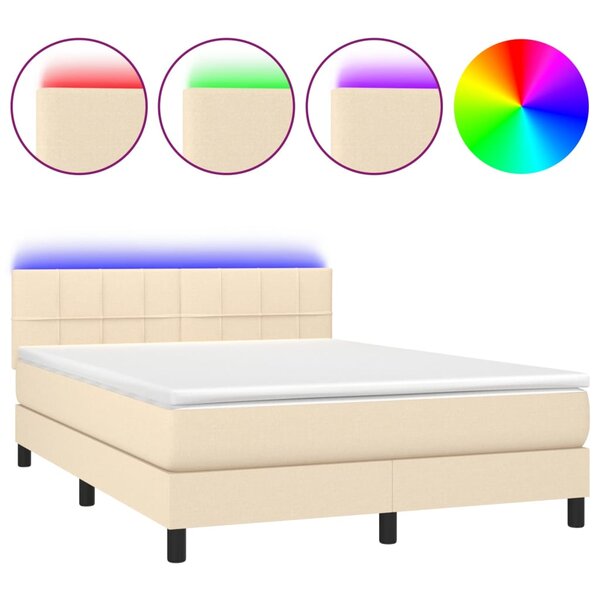 vidaXL Sommier à lattes de lit avec matelas LED Crème 140x200 cm Tissu