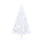 vidaXL Demi-arbre de Noël artificiel pré-éclairé et boules blanc 210cm