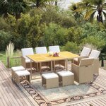 vidaXL Ensemble à dîner de jardin coussins 11 Pièces Résine tressée Beige