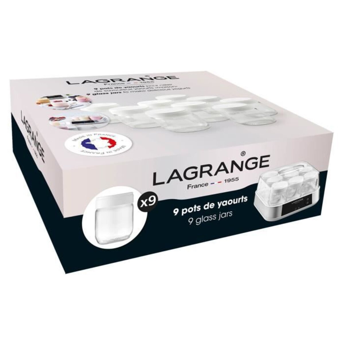 LAGRANGE Lot de 9 pots yaourtiere - 430301 - 185 g - Transparent et blanc -  La Poste