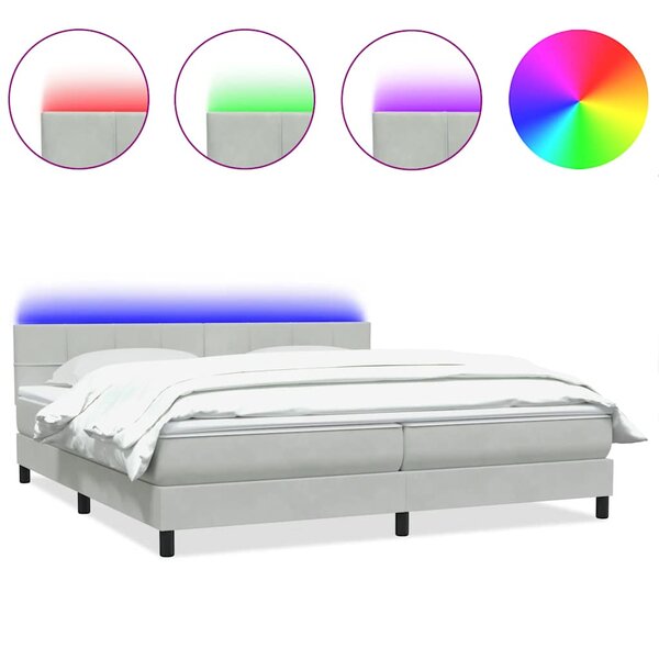 vidaXL Sommier à lattes de lit et matelas et LED gris clair 180x210cm velours