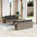 vidaXL Salon de jardin avec coussins 7 Pièces gris résine tressée