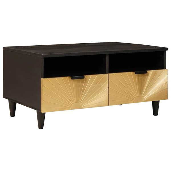 vidaXL Table basse Noir et or 80 x 54 x 40 cm bois de manguier massif