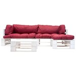 vidaXL Salon de jardin palette 4 Pièces avec coussins rouge Bois