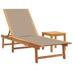 vidaXL Chaise longue et table taupe bois d'acacia solide et textilène