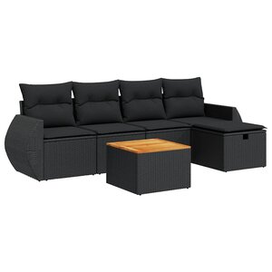 vidaXL Salon de jardin 6 Pièces avec coussins noir résine tressée