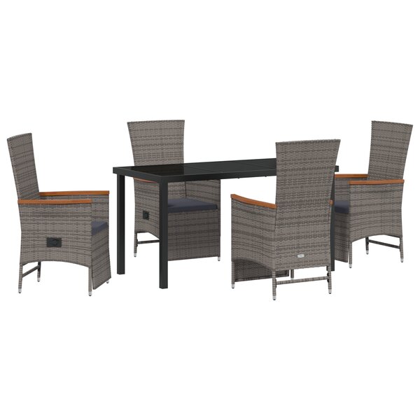 vidaXL Set de salle à manger de jardin de 5 pièces avec coussins Gris Rotin synthétique