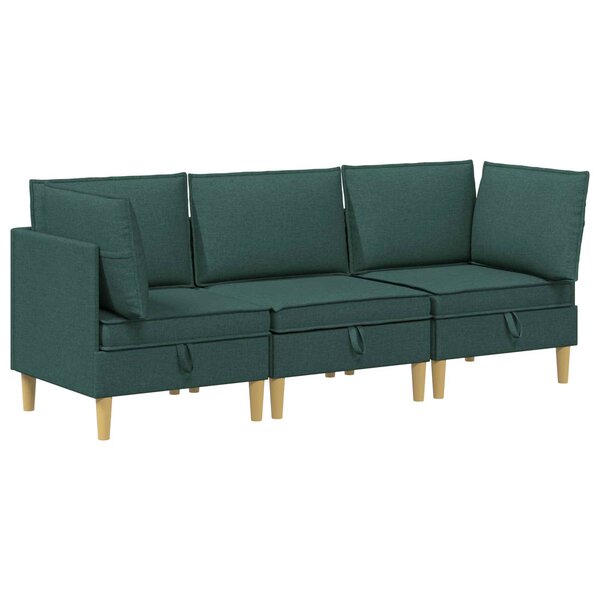 vidaXL Canapé modulaire avec rangement 3 Pièces Vert foncé Tissu