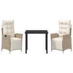 vidaXL Ensemble de Salle à Manger de Jardin de 3 Pièces Beige en Rattan Poly