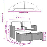 vidaXL Canapé de jardin 2 places avec parasol et tabourets gris rotin