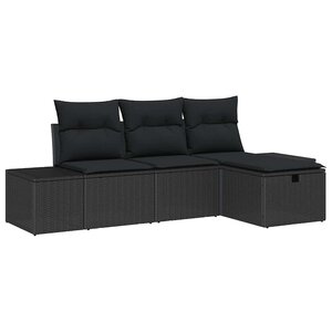 vidaXL Ensemble de canapé de jardin avec coussin 4 Pièces Noir Poly rotin