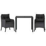 vidaXL Ensemble à manger de jardin avec coussins 3 Pièces Noir