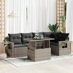 vidaXL Salon de jardin 6 Pièces avec coussins gris résine tressée