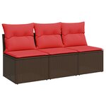 vidaXL Canapé de jardin avec coussins 3 places en résine tressée marron