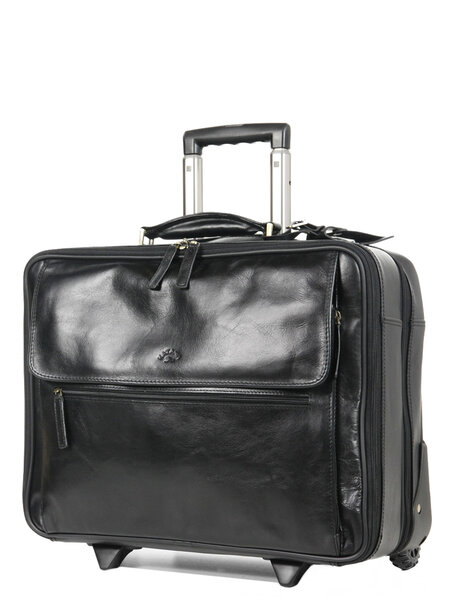 Pilot case Affaires en cuir - KATANA - 17 pouces - 2 compartiments - 2 roues -L47.0 x H37.0 x P18.0 cm - KA011-Noir