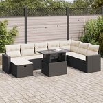 vidaXL Salon de jardin 9 Pièces avec coussins noir résine tressée