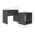 Vidaxl ensemble de tables basses gris brillant 48x30x45 cm aggloméré