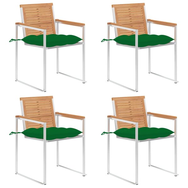 vidaXL Chaises de jardin 4 Pièces avec coussins Bois de teck massif