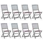 vidaXL Chaises pliables d'extérieur lot de 8 et coussins Bois d'acacia