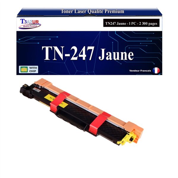 T3AZUR - Toner compatible avec Brother TN247 Jaune pour Brother MFC-L3750CDW MFC-L3770CDW HL-L3210CW HL-L3230CDW MFC-L3710CW MFC-L3730CDN