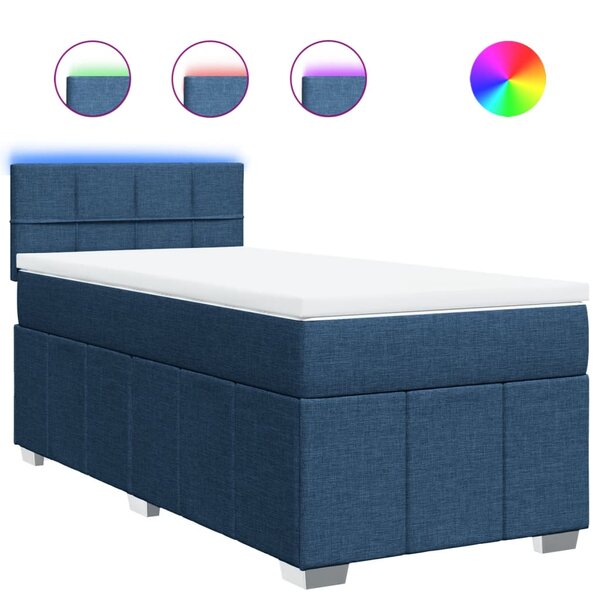 vidaXL Sommier à lattes de lit avec matelas Bleu 90x200 cm Tissu