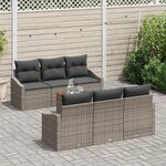 vidaXL Set de canapés de jardin 7 pièces avec coussins gris en poly rotin